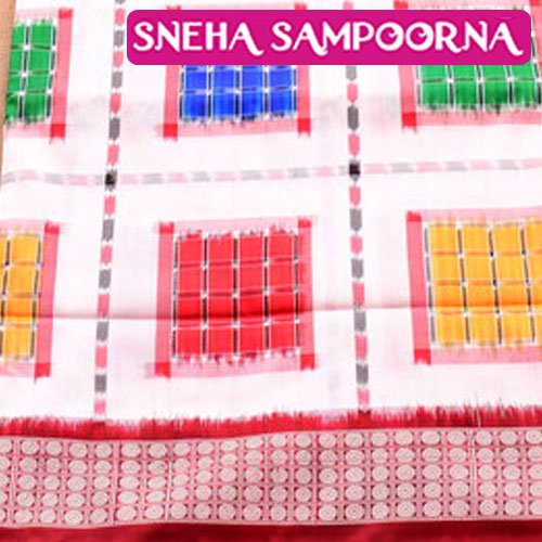 Aswin White red Sambalpuri silk Saree