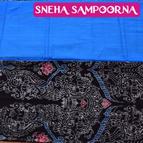 Full Body Bandha black n blue sambalpuri cotton saree