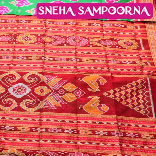 Green n pink Nuapatana khandua sankha silk