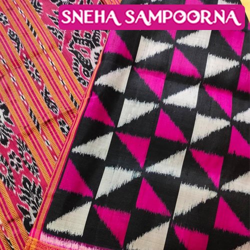 Black and pink khandua silk saree